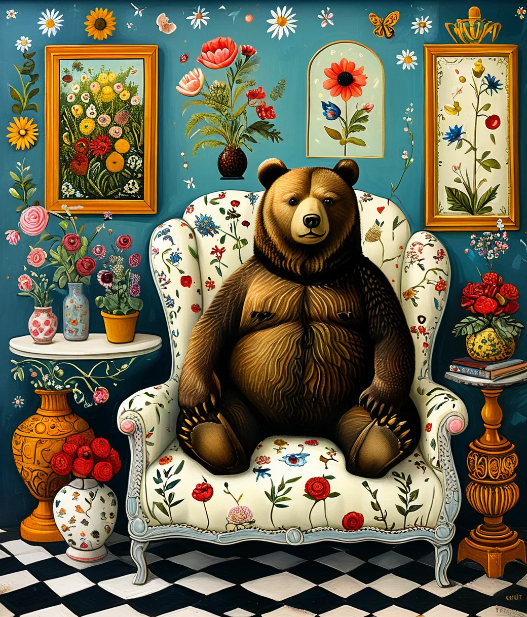 style of Catherine Nolin, (cute, chubby, male, bear), adorable, magical, fantasy, hires textures, highly detailed, intricate details, best quality, masterpiece, zPDXL3