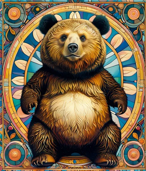 style of Paul Laffoley, (cute, chubby, male, bear), adorable, magical, fantasy, hires textures, highly detailed, intricate details, best quality, masterpiece, zPDXL3