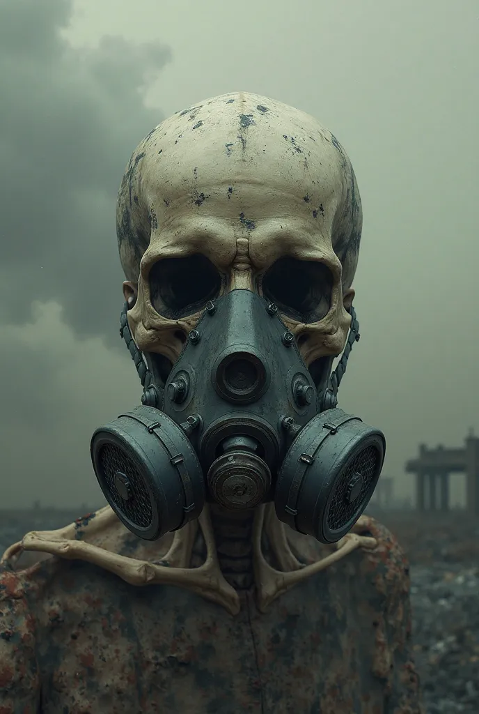 Skull image wearing mask with toxic air on the back