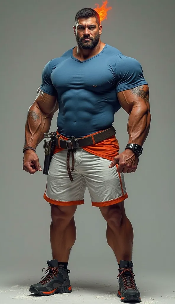 Imagine un homme imposant, à la carrure massive et musclée, rappelant celle d'un bodybuilder. Il possède une peau sombre et un visage marqué par des traits puissants, avec une mâchoire carrée et un regard perçant, empreint de confiance et d’assurance. Ses ...