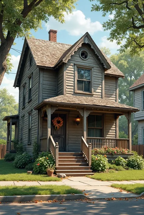 An old house in a residential neighborhood