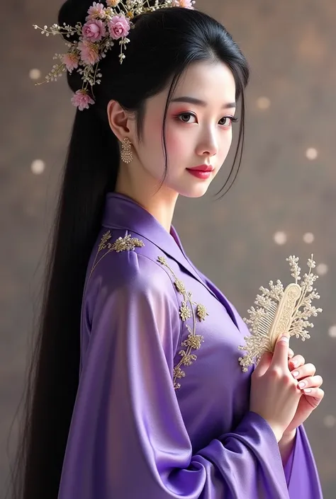 The noble and noble Princess of Huining。She is dressed in a long purple brocade dress,has a delicate ivory comb in her hand,while carefully combing her dark, dark and dark hair,while exuding a noble and elegant temperament。Her bright eyes,She has a gentle ...