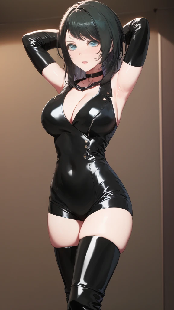 SM,BDSM,shibari,chain,shackles,bondage,torture,the dungeon,captivity,slave,scared,a beauty girl,large breasts,(arms behind head:1.3),
girl,Umiri_Yahata,
black hair,green eyes,blue eyes,long hair,

black pants,black choker,black footwear,high heels,latex,le...