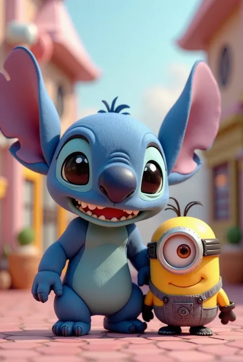 Cute Stitch with 3D fur and a cute Minion on the side