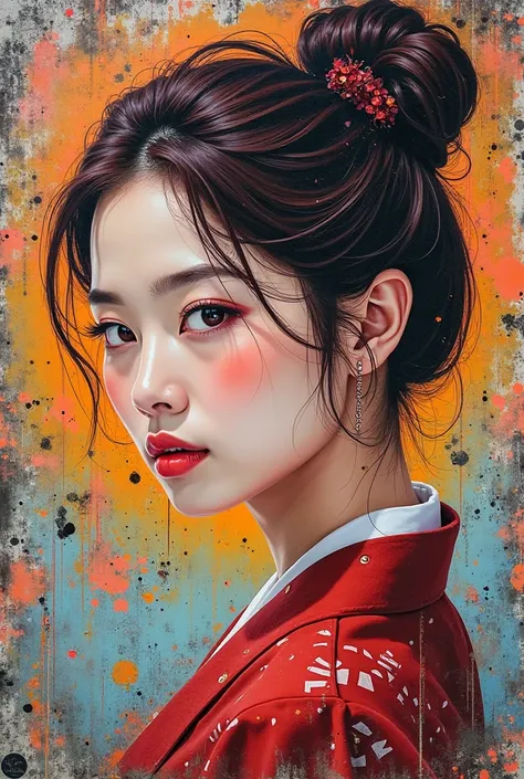 Original graffiti images for beautiful korean women with maroon bun hair that are easy to create