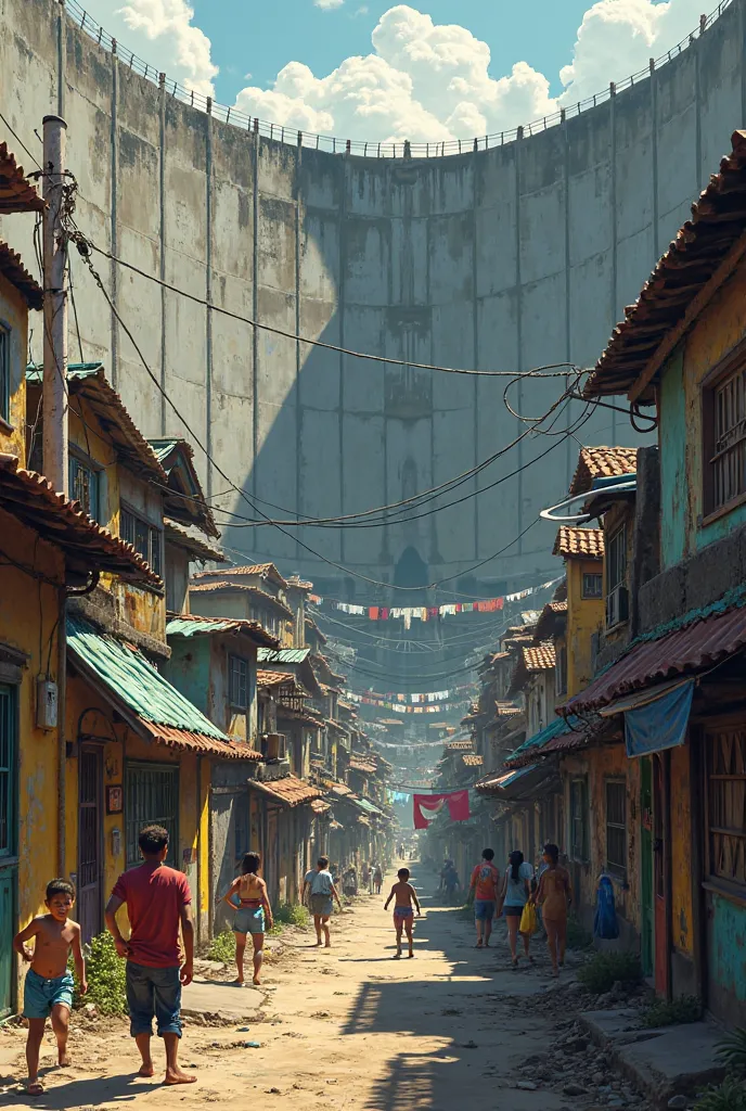 Favela with high wall, Community with the high wall, People can't cross