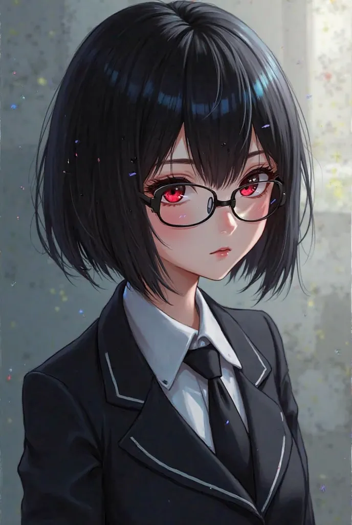 Discord image of a girl with black hair, lentes, red eyes and student uniform with the name of Darkar5296