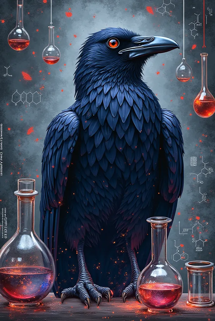 Create a shirt with a raven mascot because the shirt has to be interclassed so there has to be a shirt with a crow on the shirt with chemistry details because my course is in chemistry