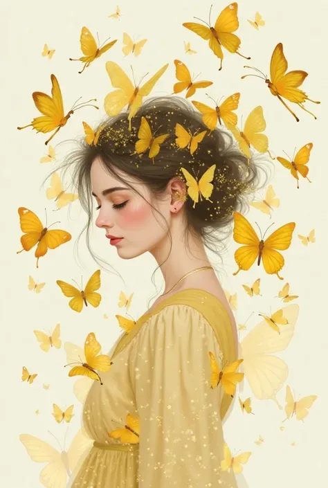 TINY butterflies shaped drawing of a woman with yellow butterflies 