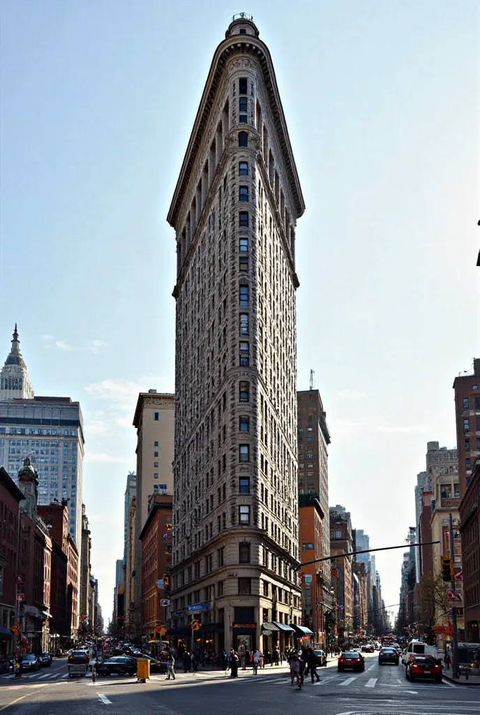 The Flatiron Building in New York City is a triangular 22-story, 285-foot-tall (86.9 m) steel-framed landmarked building. The distinctive triangular shape of the Flatiron Building, designed by Chicago architect Daniel Burnham and built-in 1902, allowed it ...