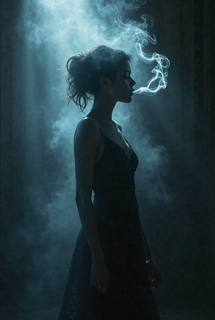 Cigarette smoke draws a woman's silhouette in the air