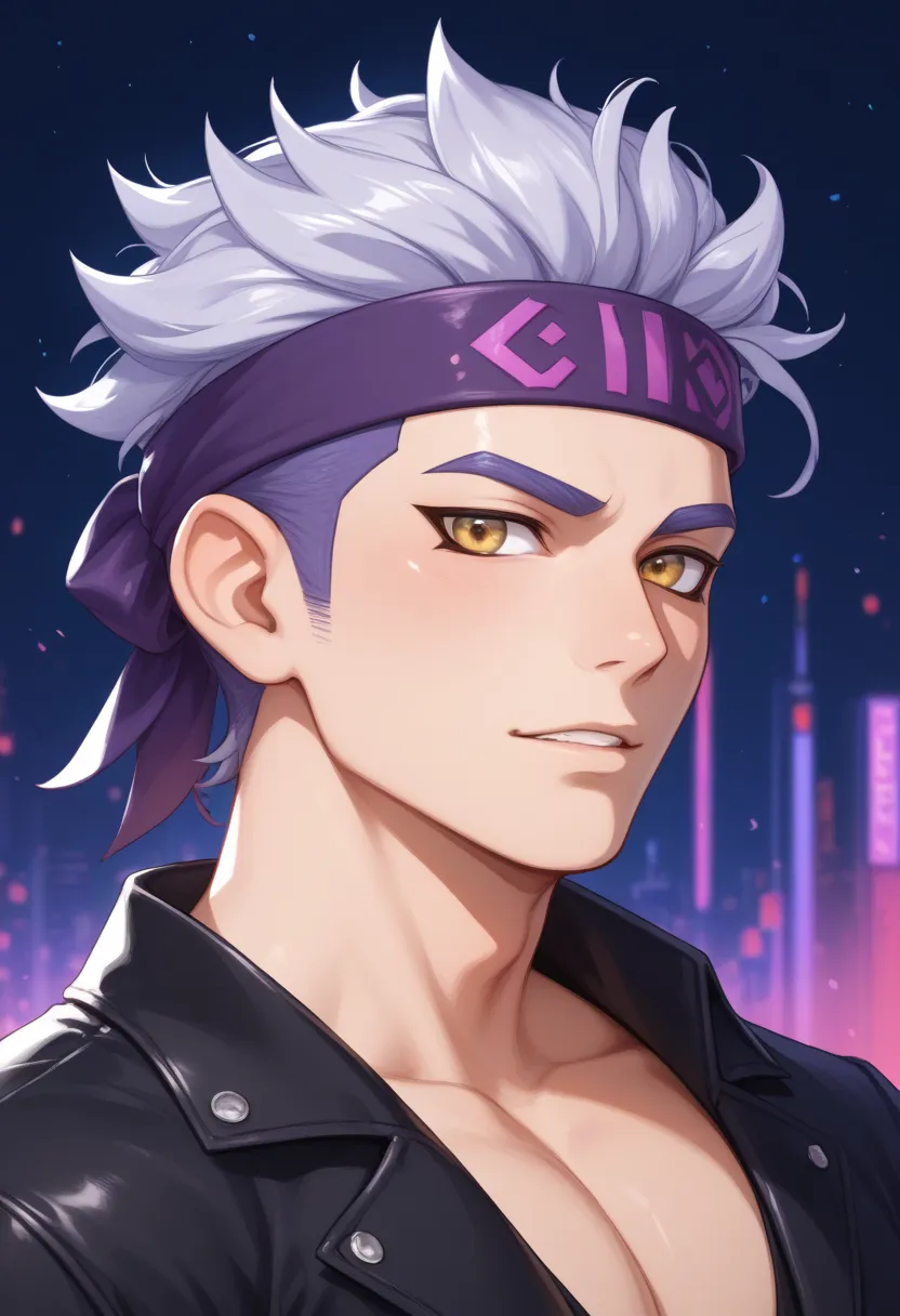 a cartoon image of a person with a purple headband, a character portrait inspired by portrait of a squid wizard, unknown artstyle, trigger anime artstyle, male protagonist 👀 :8, stylized anime, ig studios anime style, halfbody headshot, splatoon 3, dark sk...