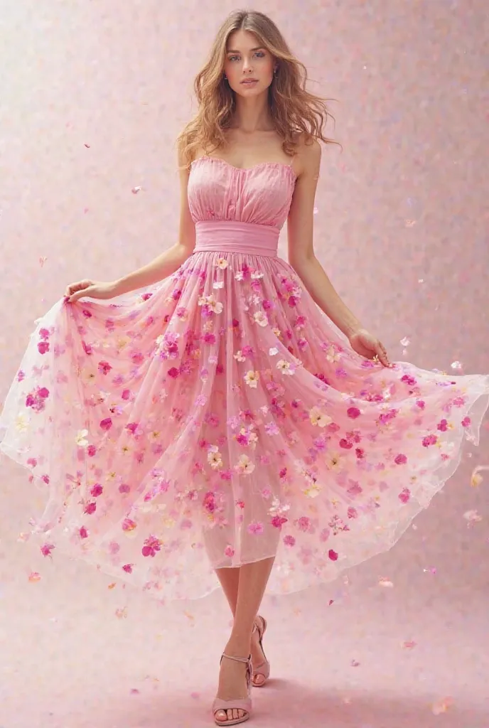 Women's pink petal skirt with large waistband 
