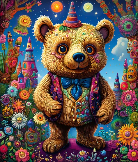 style of Chris Dyer, (cute, chubby, male, bear), adorable, magical, fantasy, hires textures, highly detailed, intricate details, best quality, masterpiece, zPDXL3