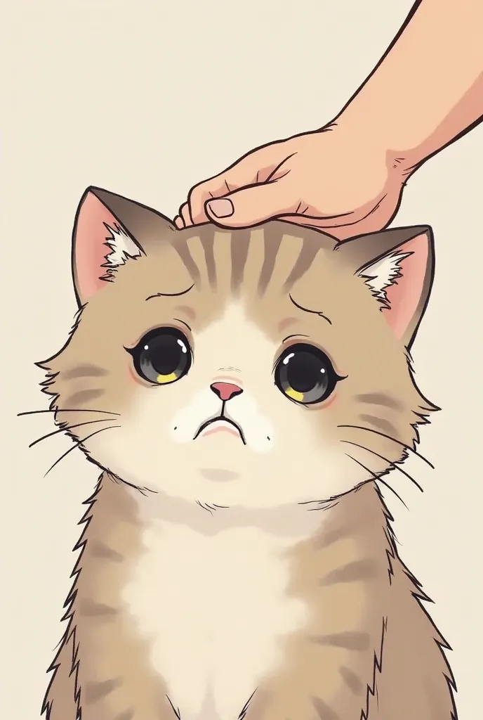 less lively, More like a cute manga of a sad cat whose head is being caressed , Let it not be so expressive 