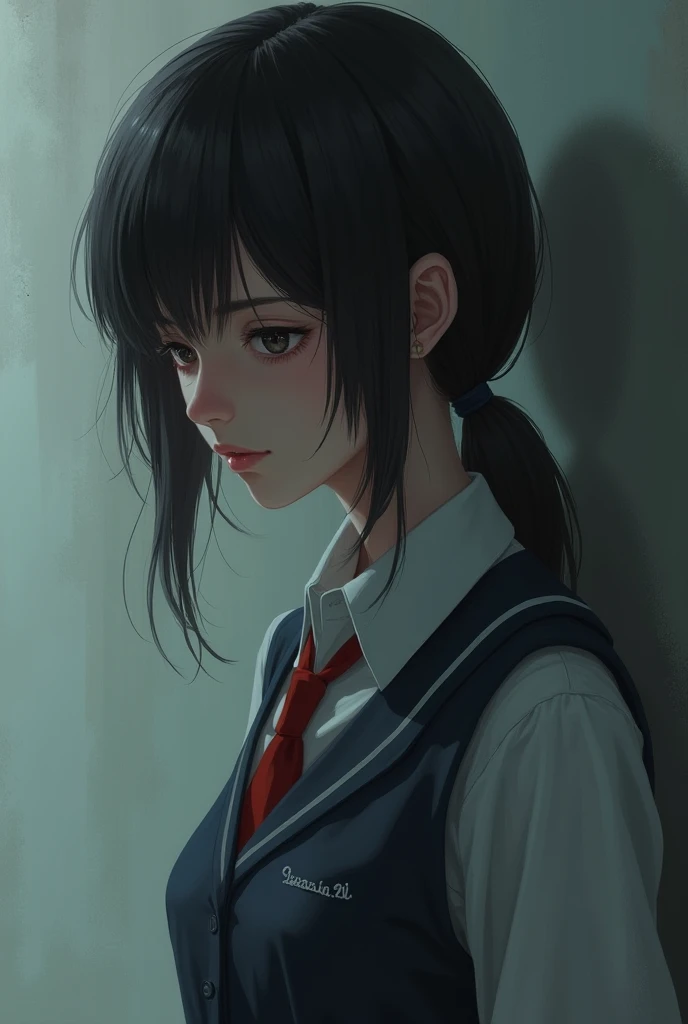 Sad 15-year-old girl in a uniform 