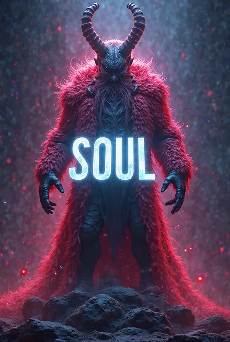 Design a vibrant 3D gaming totem a fierce unheroic monster captain with a  witching gleam. Place' SOUL' in formidable white on the center, radiating intensity, and position' Gaming' under for a luminous touch. Convey electricity and pleasure in a dynamic v...