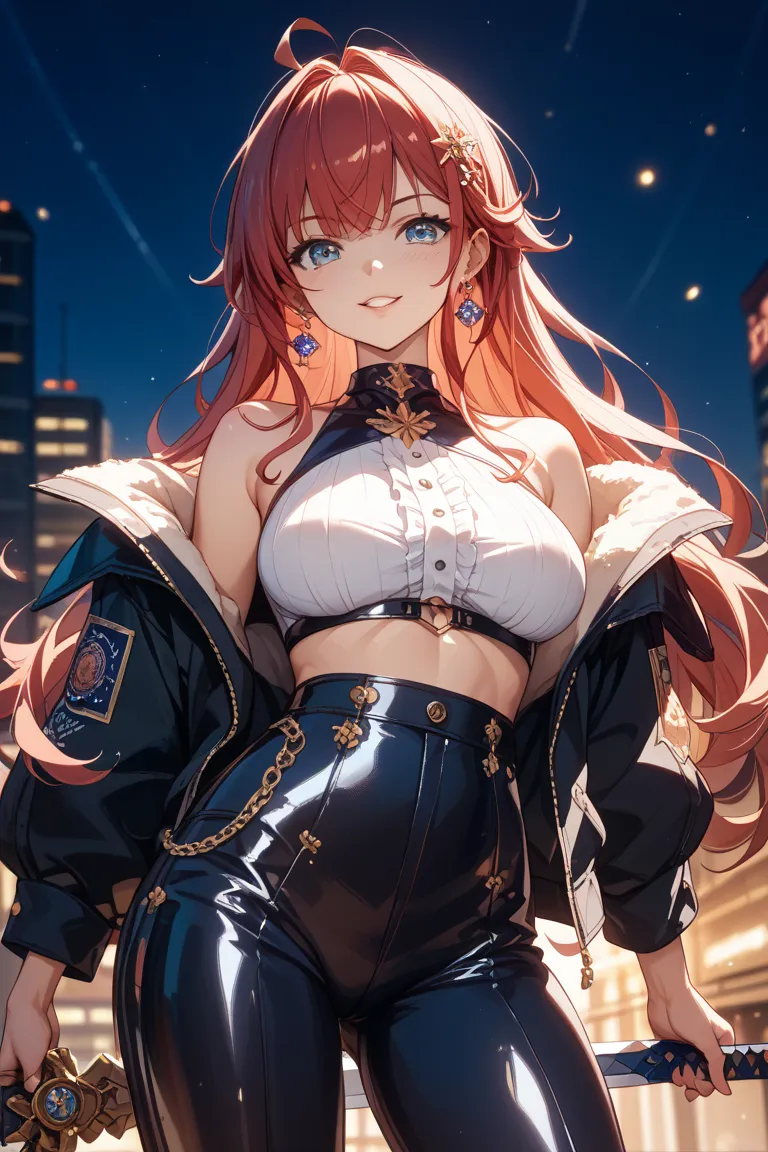 Mid-Thigh、Diagonal、confident、 High Waist Pants 、oversized jacket、Android mechanical、 Japanese countryside、 big sword、8k、advanced details、Photographic Reality、Studio Lighting、Extreme Detailed Depiction、professional 、vivid color、Bokeh、Fantasy、conceptual art、...