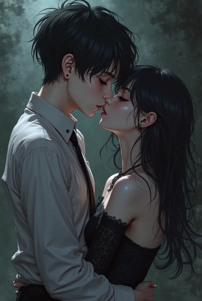 A boy and a girl kissing passionately, gothic girl and boy, nudes, anime style anime, touching each other intimately, +18, NSFW, sex