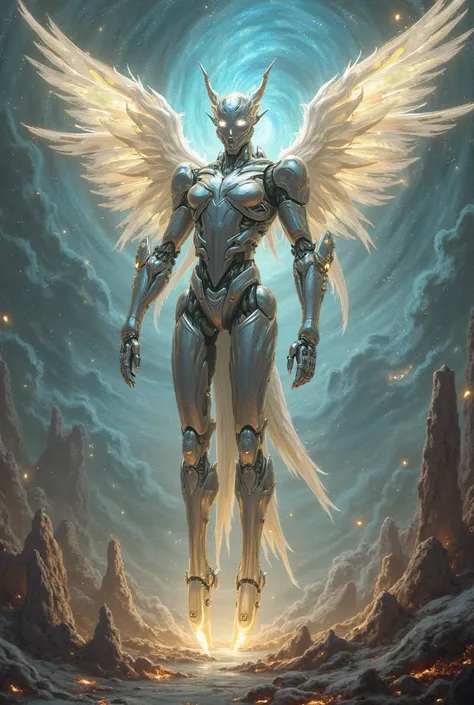 angelic robot monster with weapons