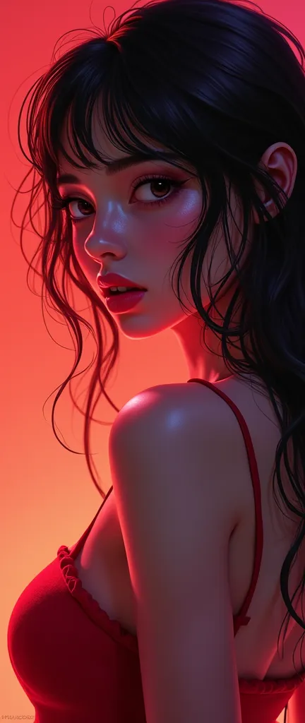 detailed figure, vibrant colors, intense lighting effects. Here is the prompt for the given theme:

"A beautiful girl with detailed facial features, including beautiful eyes, a delicate nose, and alluring lips. She is the centerpiece of the artwork, exudin...