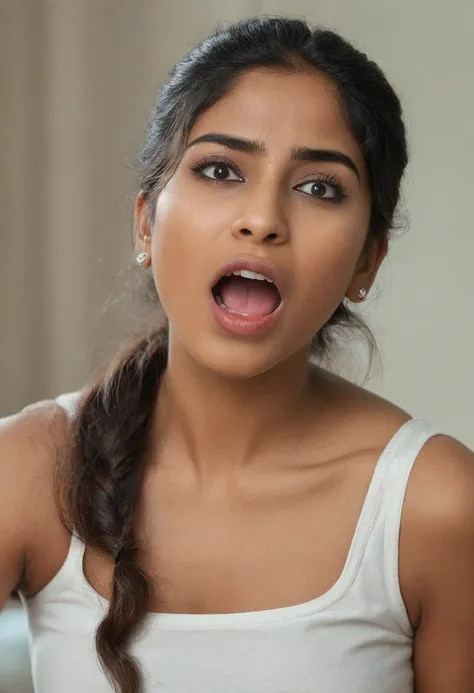 Ultra detailed photo of bengali woman, beautiful girl, highest quality realistic skin, eyes in focus, 25 years old, focus on mouth, open mouth, saliva, open mouth wide, inside of mouth visible, ponytail hair, mouth open wide, uvula visible, mouth open wide...