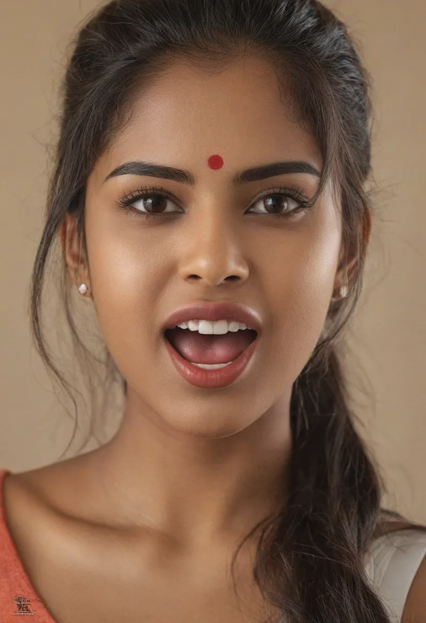 Ultra detailed photo of bengali woman, beautiful girl, highest quality realistic skin, eyes in focus, 25 years old, focus on mouth, open mouth, saliva, open mouth wide, inside of mouth visible, ponytail hair, mouth open wide, uvula visible, mouth open wide...