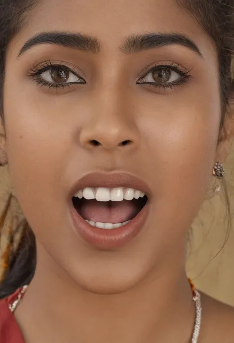 Ultra detailed photo of bengali woman, beautiful girl, highest quality realistic skin, eyes in focus, 25 years old, focus on mouth, open mouth, saliva, open mouth wide, inside of mouth visible, ponytail hair, mouth open wide, uvula visible, mouth open wide...