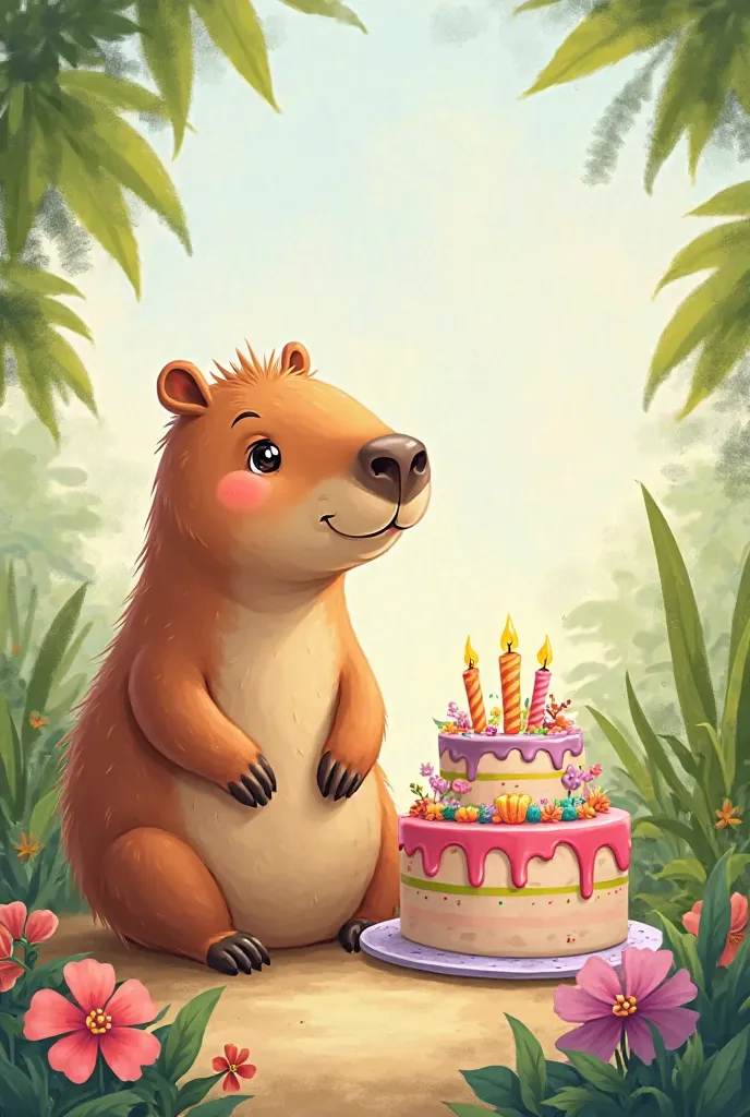 Capybara drawing with a birthday cake for Nao