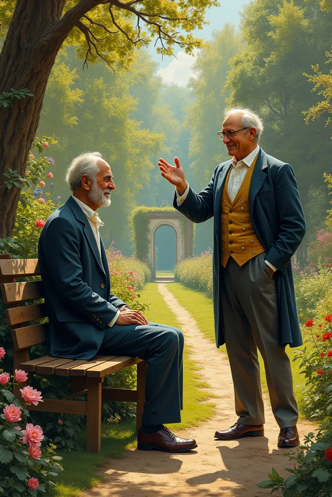 Image of Alexander Von Humboldt talking to Monet in a garden