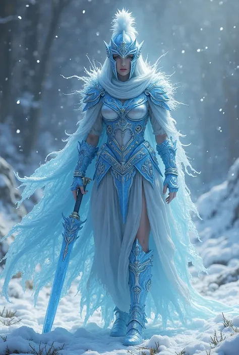 elemental ice spirit, body made of ice, Ice Spirit, scenario field like a battle,  She's wearing Spartan armor,  aura de magic, magic, dark fantasy genre, magic,  soldier,  dancing ,  8K quality,  a very detailed face,  kinematic
