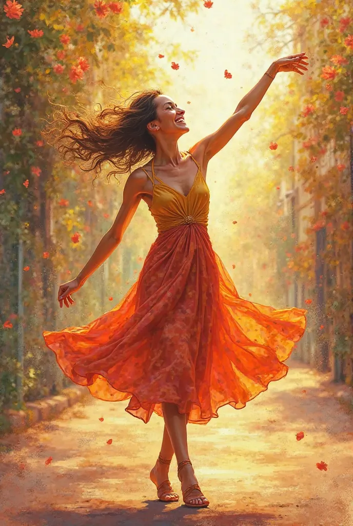 A dancing woman full of happiness and gratitude to life 