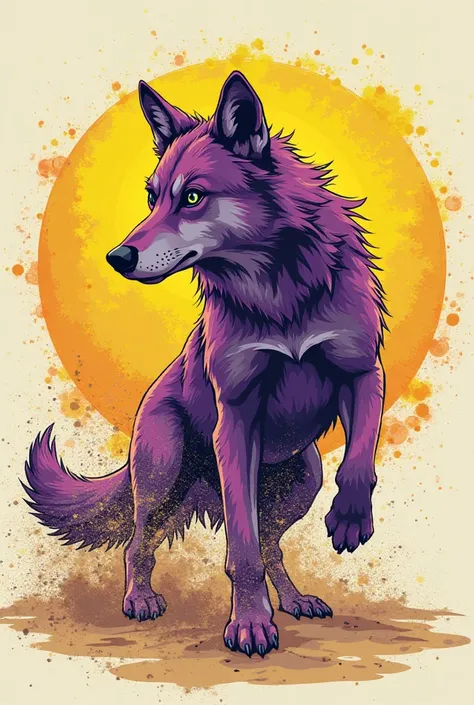 I have athletics I need to create art for an event at the beach Copa Laje Verão, our marcote is a wolf and our main colors are yellow and purple. Create something fun and modern a wolf playing some sand sport