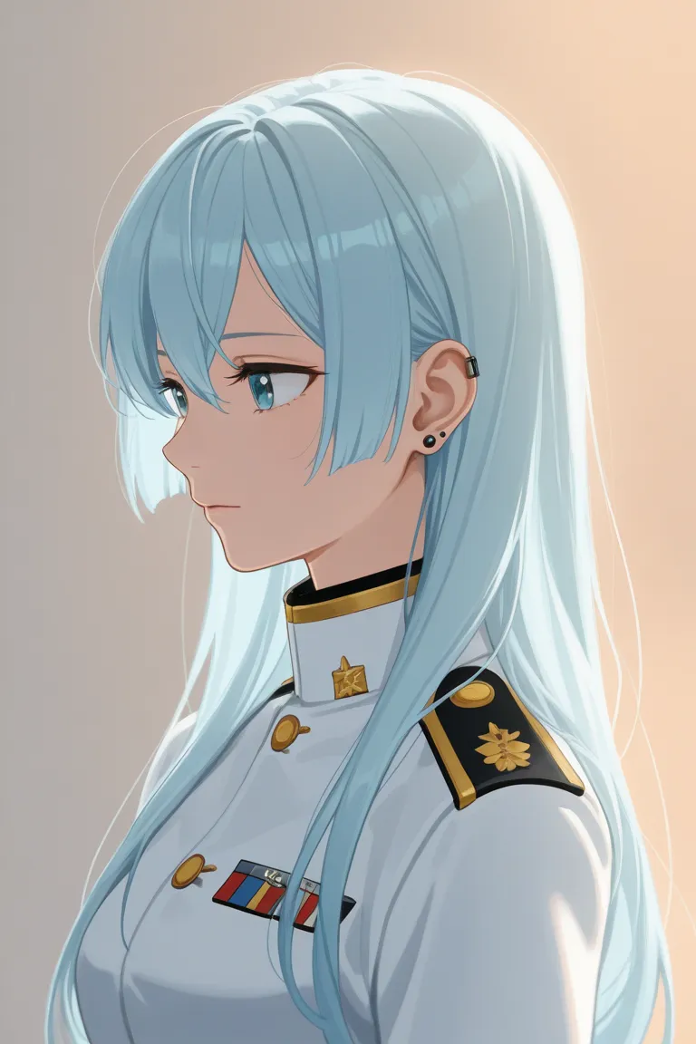 anime screencap, masterpiece, best quality, amazing quality, very aesthetic, newest, 1woman, solo, long hair, light blue hair, white military uniform, tall, highres