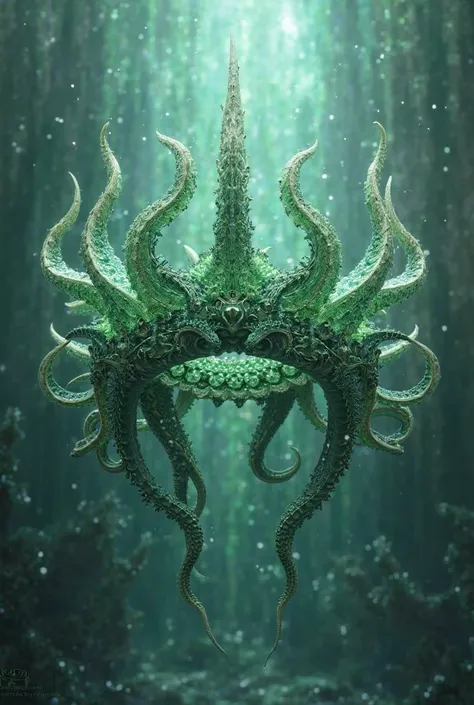 Create a kraken style crowns of fantasy coquet green color beautiful with every detail 