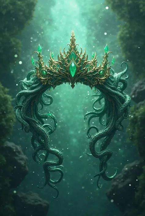 Create a kraken style crowns of fantasy coquet green color beautiful with every detail 