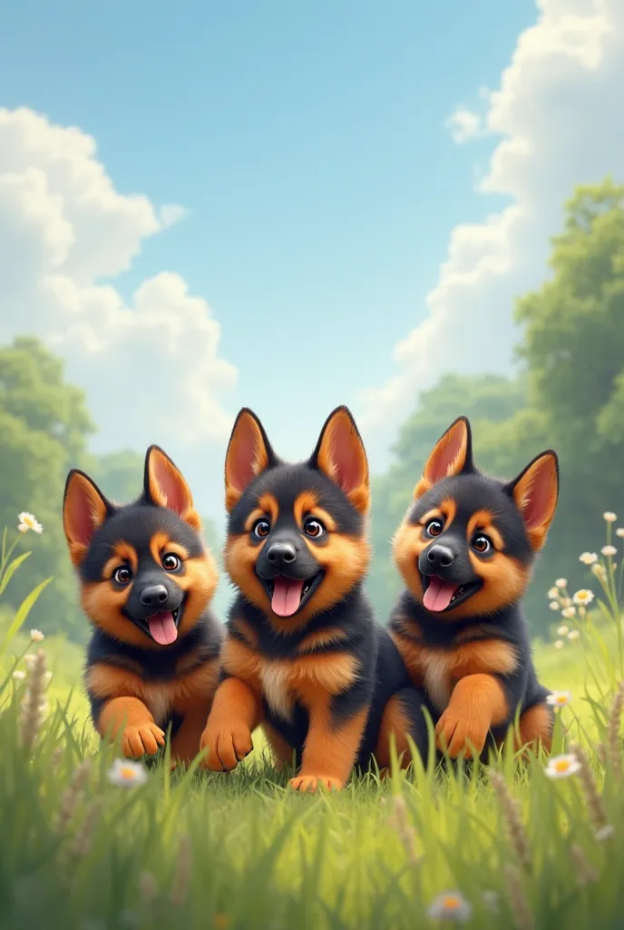 Two female German shepherd dogs puppies and one German shepherd dog puppy