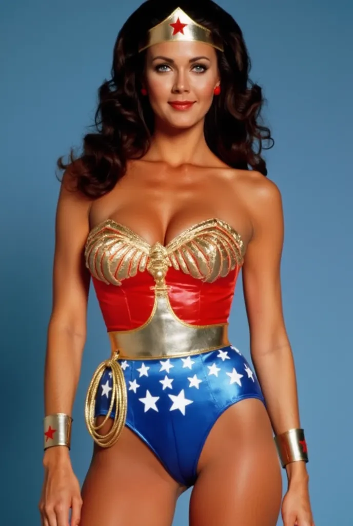 (( Sexy Wonder Woman、 Linda Carter ))   full body photo,((She was covered with plastic liquid all over her body and hardened))、((plastic hardened、 her whole body is shining))