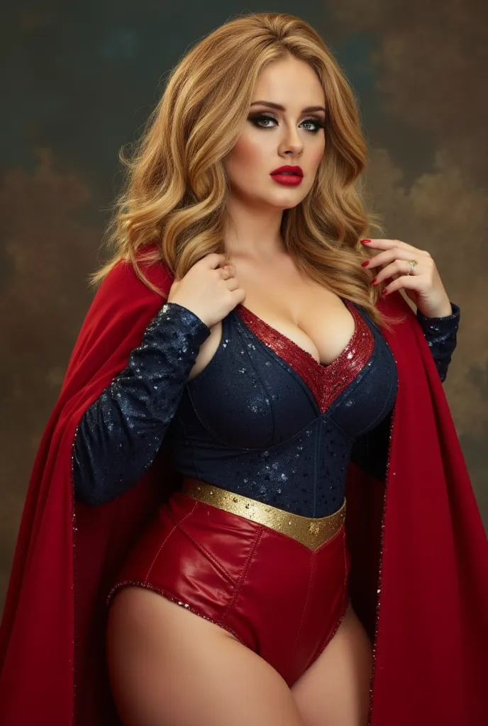 Adele as A SEXY BUSTY SUPERGIRL GIVING A BLOW JOB. HYPER REALISTIC SUPERGIRL COSTUME AND CAPE.