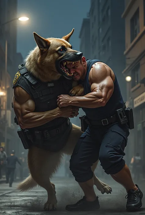 Police dog biting thug