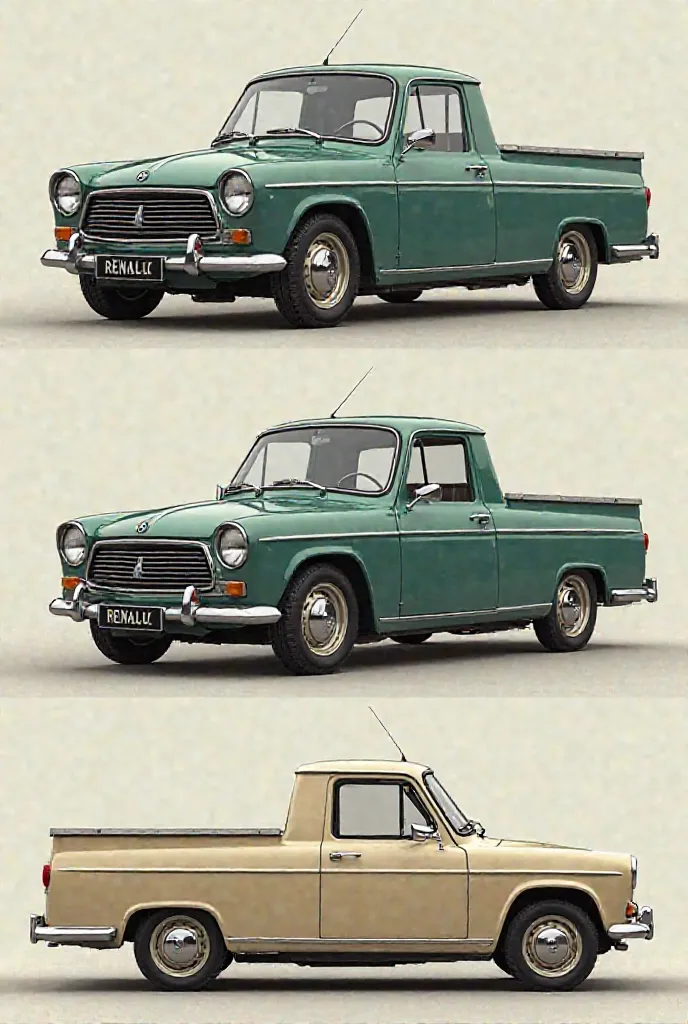 conceptual facade of your **Renault 12 Break modified as a 4-door pickup**, , respecting its classic aesthetic but with a utilitarian touch:

---

### ** Key features :**  
1. **Original:**  
   - Conserva el Design frontal icónico del Renault 12:  round h...