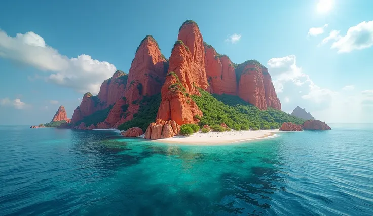 8k,Ultra HD， high quality，high resolution，Ultra HD，Danxia landforms，ocean，Isolated island 