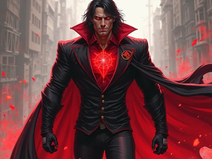 I think the character would look impressive in his red and black suit, muscular and semi-long hair. His red talisman on his chest would shine brightly, highlighting his connection with the essence of life that he steals from his opponents. His long red and...