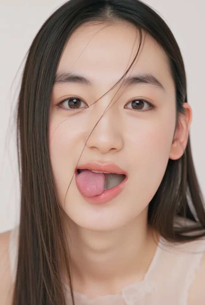  tongue full of saliva that doesn't catch the eye 、Just the Right Length of Tongue That Doesn't Catch Your Eye 32k 8k Super High Definition Masterpiece, well-groomed face, Realistic eyes, High Brightness, Real Eyes,  eyes wide open , as shown in the pictur...