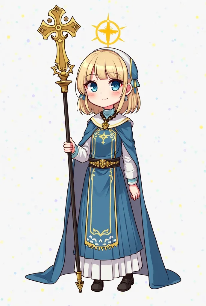 Draw a chibi version of **Appearance: 
Veronica is a Young woman. The Choosen one's Archpriestess petite woman she was often mistaken as a young girl because of her height. She was depicted to be a kind and naive leader who guides the people to faith and d...