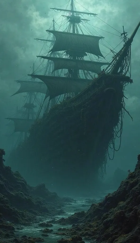 *"A nightmarish deep-sea entity known as the Shadow of the Shipwrecks, an eldritch horror that drifts through the abyss, feeding on the remnants of sunken vessels and the souls of the sailors lost within them. Its form is ever-shifting, an amorphous mass o...