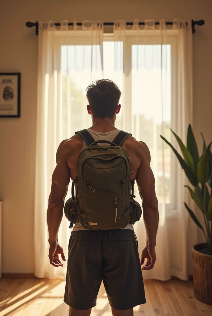 Create an image of Fit training by training at home with a backpack and a personalized shade without the person 