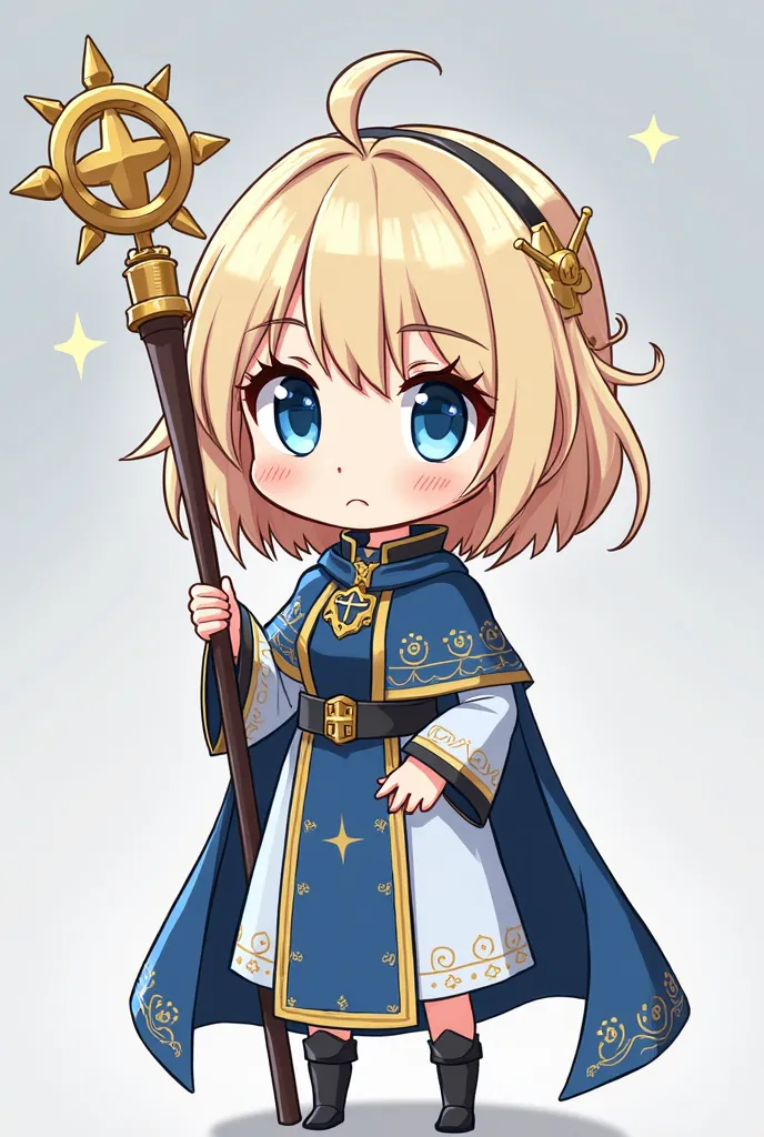 Draw a chibi version of **Appearance: 
Veronica is a Young woman. The Choosen one's Archpriestess petite woman she was often mistaken as a young girl because of her height. She was depicted to be a kind and naive leader who guides the people to faith and d...