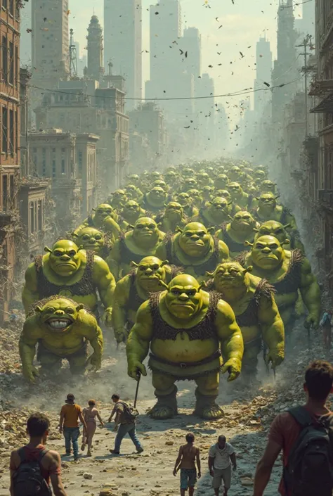 An army of Shrek destroys the city 