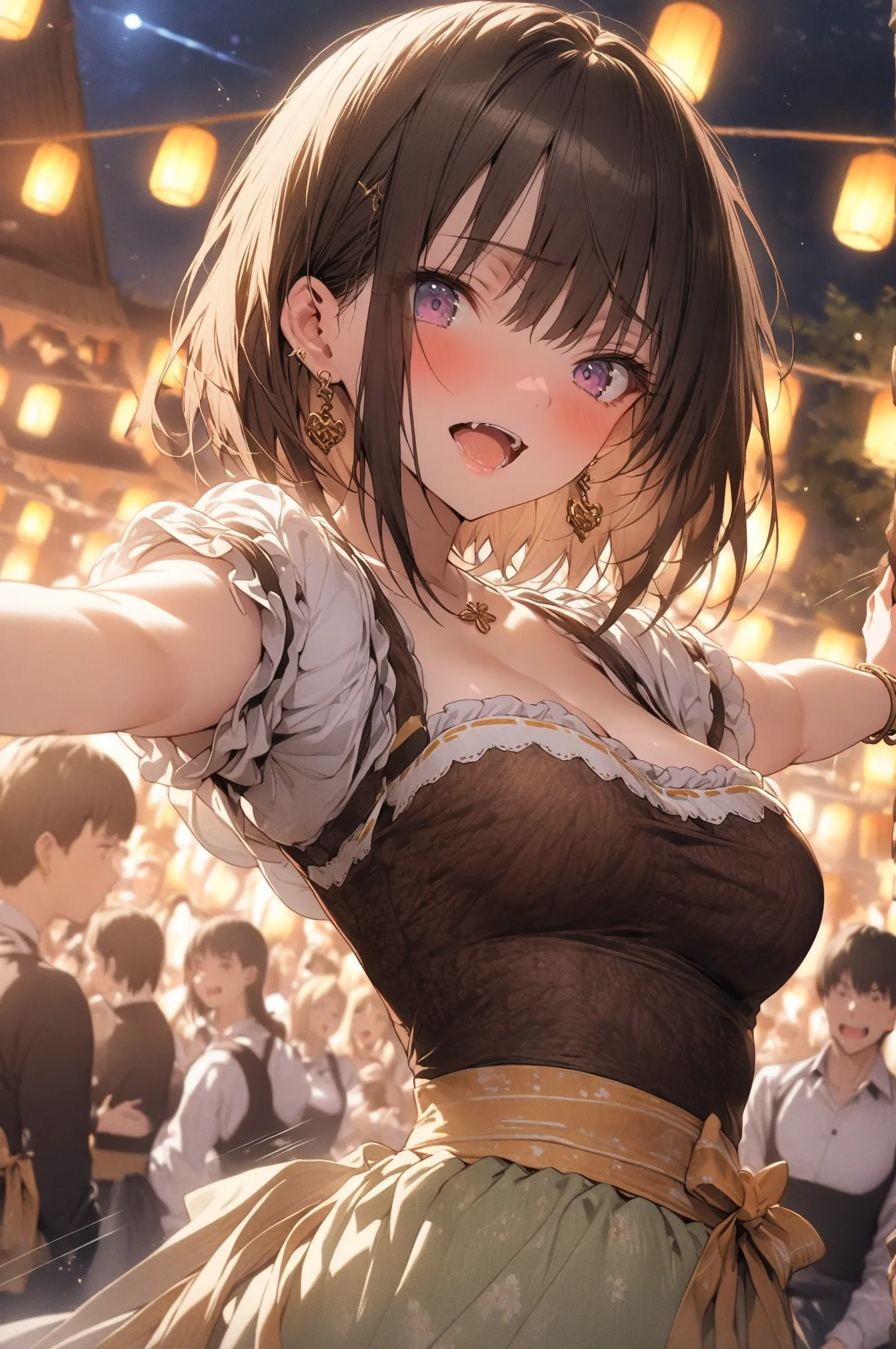 (masterpiece, detailed:1.2), One Girl, (18-years old), brown long Bob Cut, Medium Breasts, bracelet, earring, BREAK, Highest quality, October fest, Dirndl, BREAK, Random Poses, Random angle, Random focus, BREAK, motion lines, at night